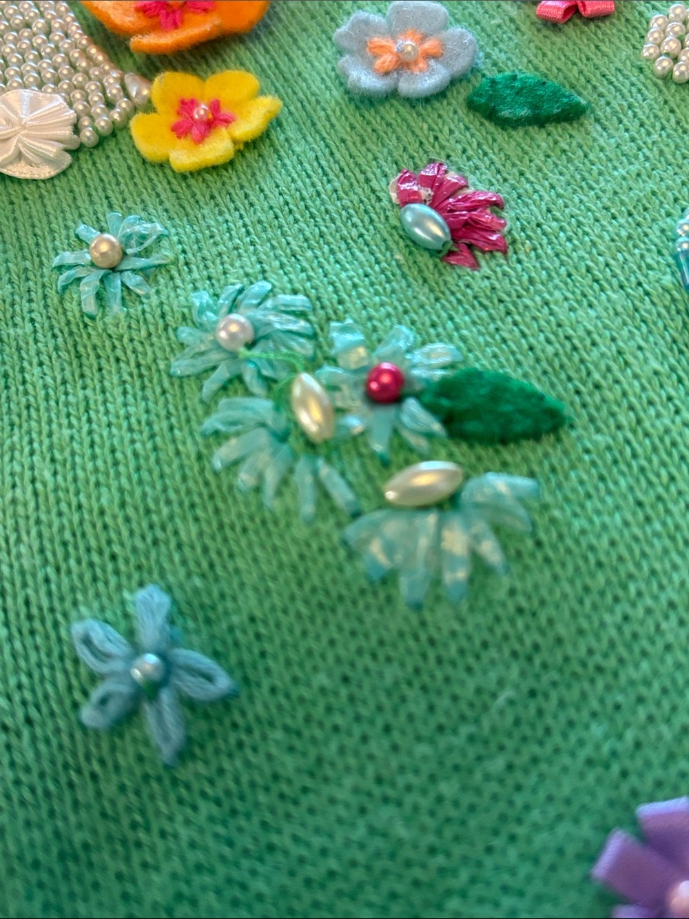 Vintage Michael Simon short sleeve green Cardigan Floral Bunnies size small - Picture 10 of 10